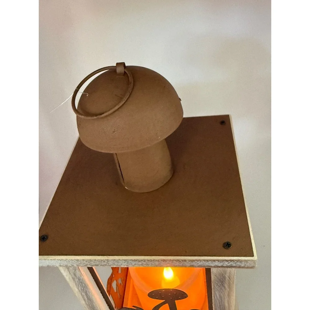 Rustic Mushroom Forest LED Lantern Wood Metal Woodland Flameless Candle New